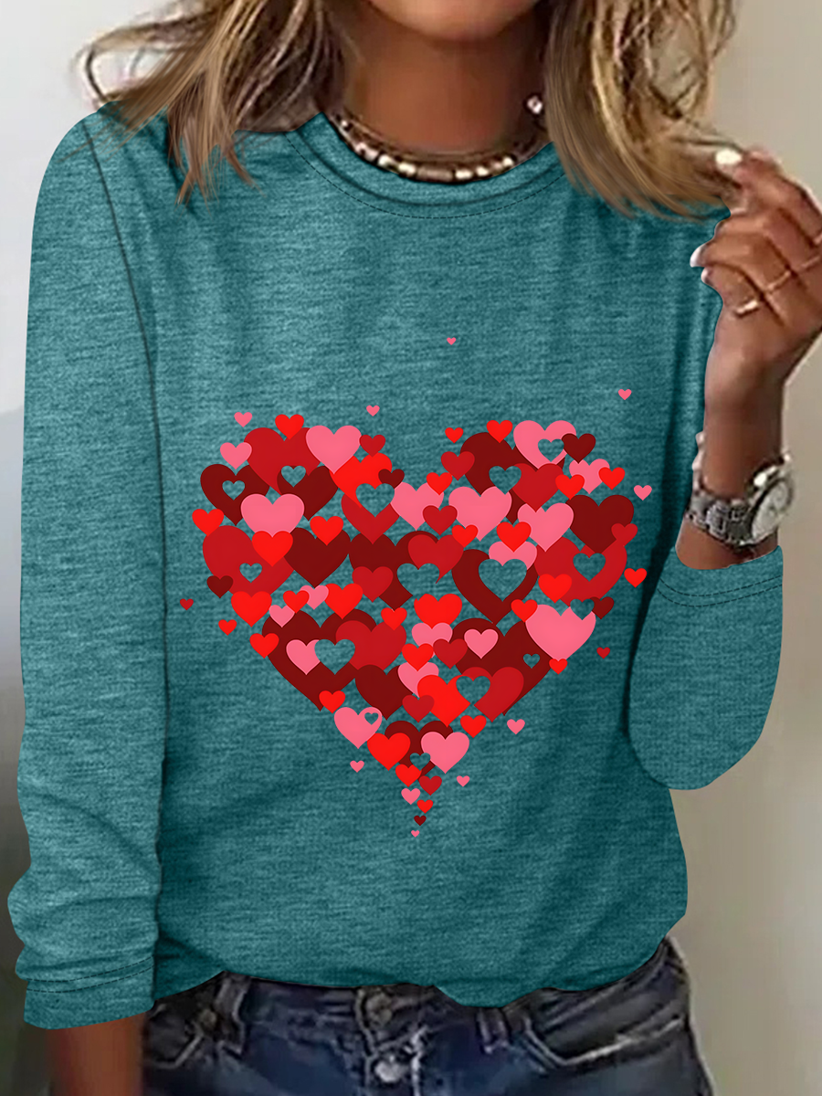 Rundhals Langarm Valentinstag Regelmäßig Mittlere Elastizität Weit Bluse für Damen