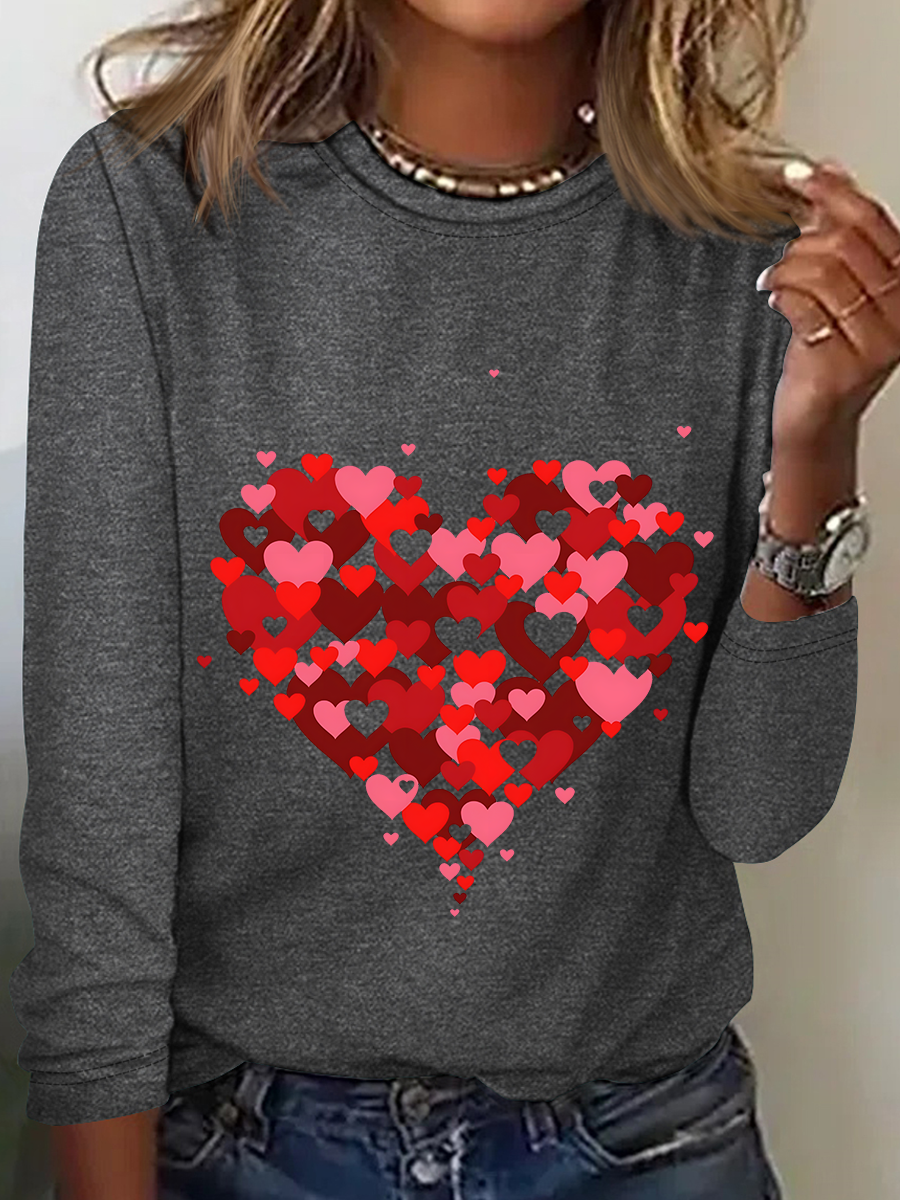 Rundhals Langarm Valentinstag Regelmäßig Mittlere Elastizität Weit Bluse für Damen