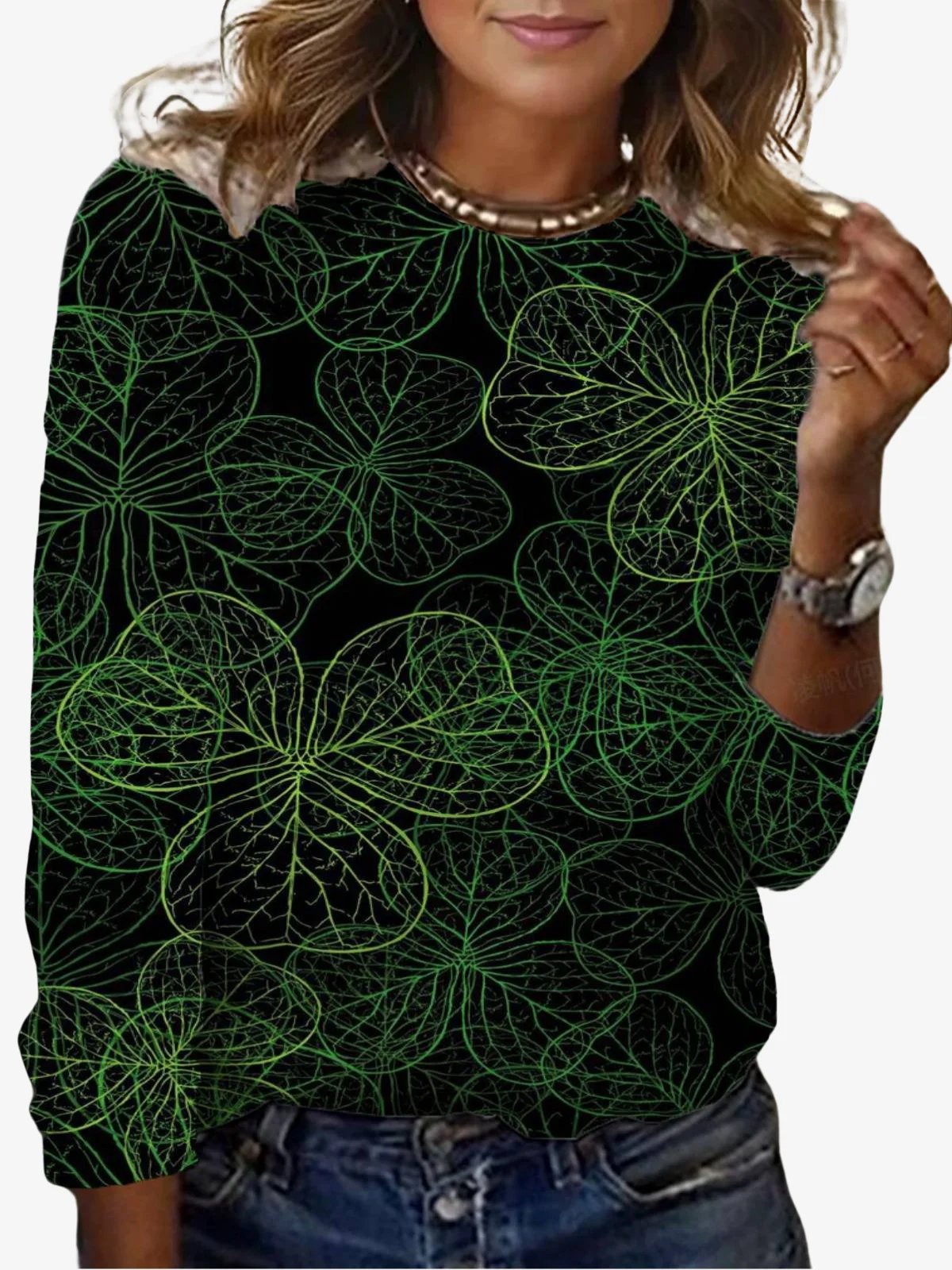 Lässig Abstrakt Rundhals Langarm T-Shirt