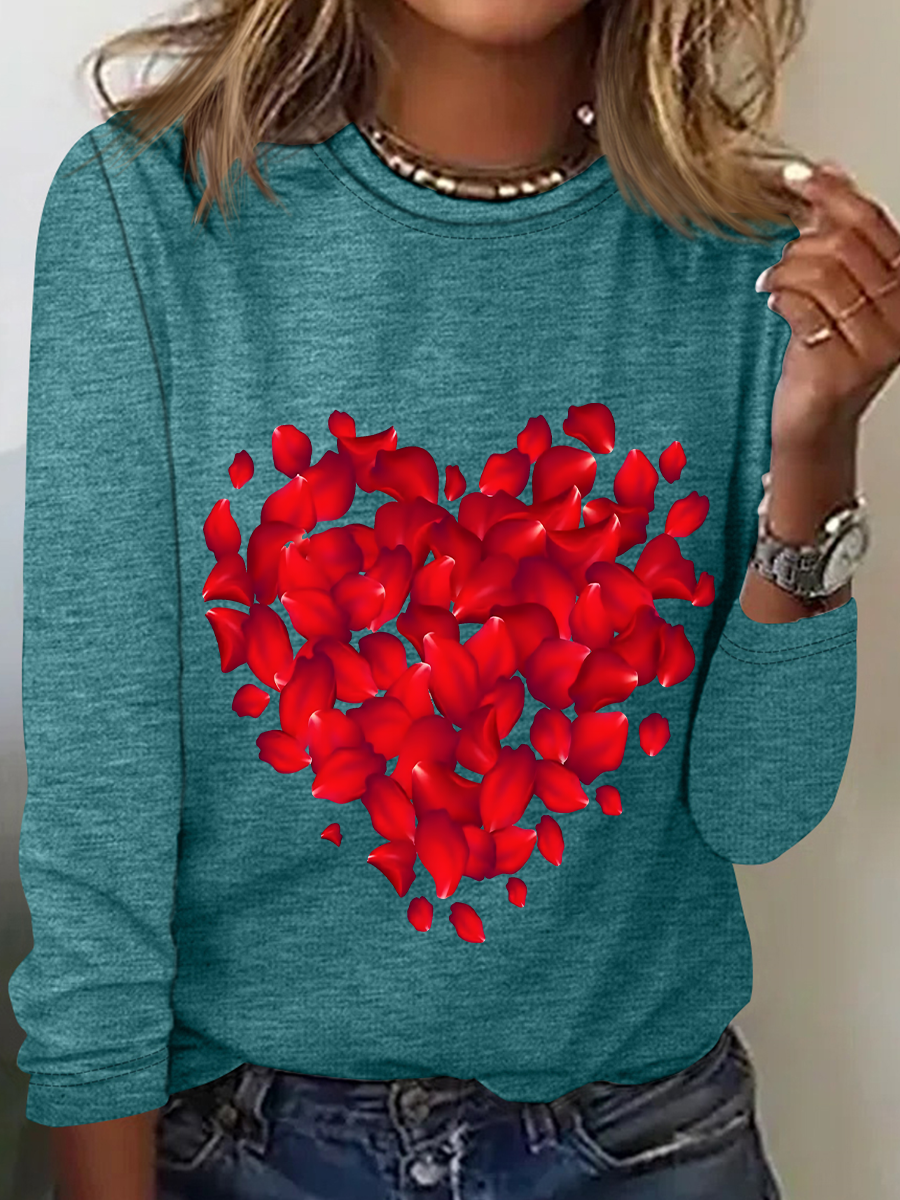 Rundhals Langarm Valentinstag Regelmäßig Mittlere Elastizität Weit Bluse für Damen