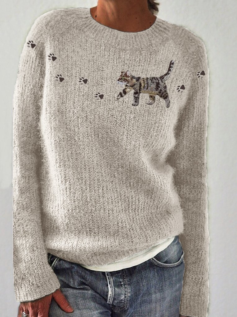 Damen Wolle/Stricken Tier Langarm Bequem Lässig Pullover