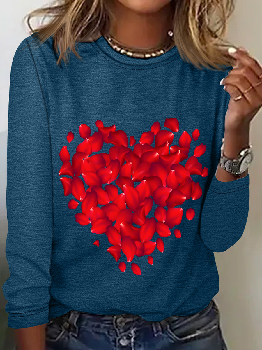 Rundhals Langarm Valentinstag Regelmäßig Mittlere Elastizität Weit Bluse für Damen