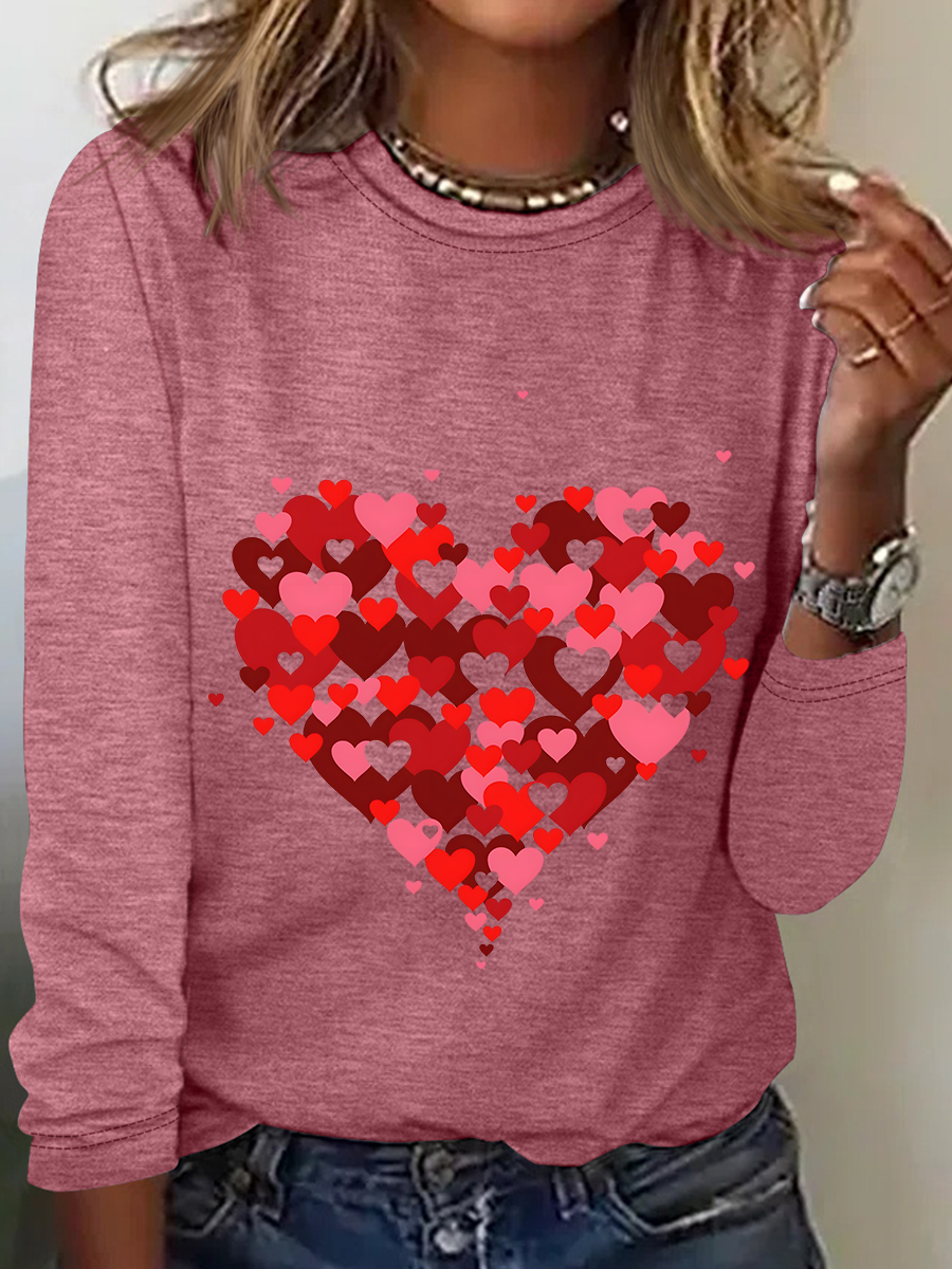 Rundhals Langarm Valentinstag Regelmäßig Mittlere Elastizität Weit Bluse für Damen