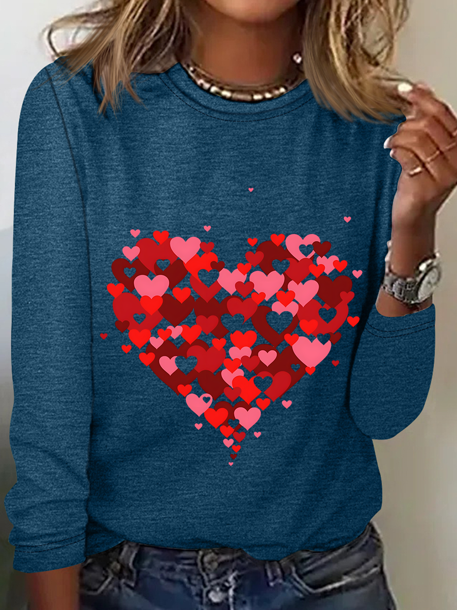 Rundhals Langarm Valentinstag Regelmäßig Mittlere Elastizität Weit Bluse für Damen