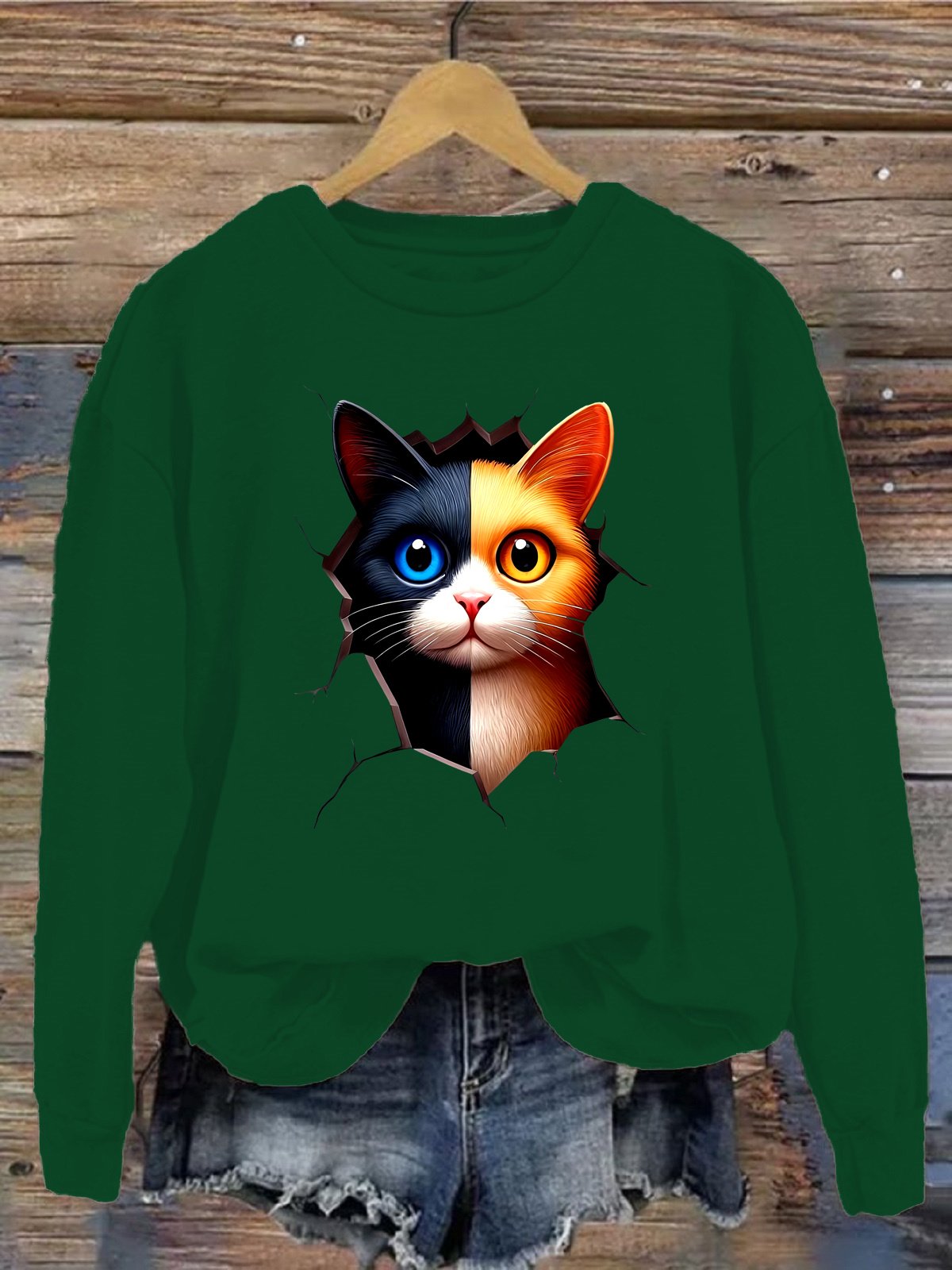 Lässig Rundhals Katze Sweatshirt