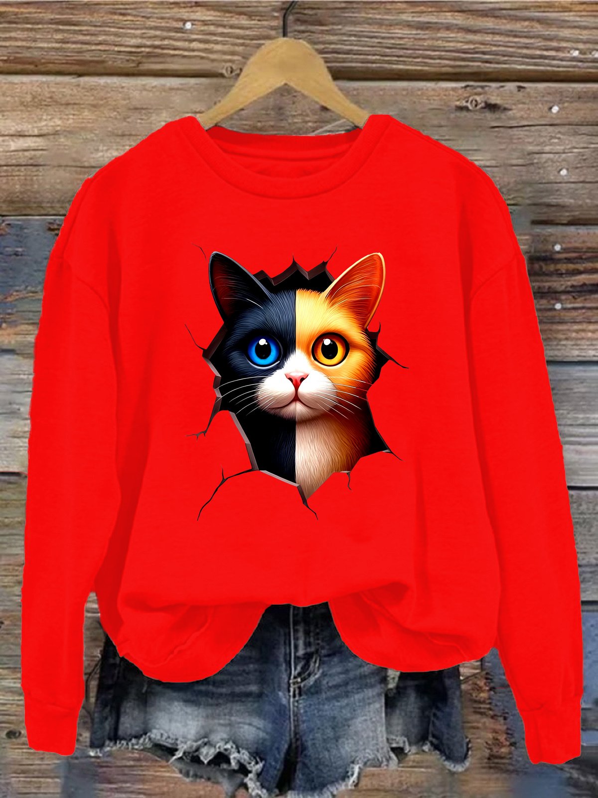 Lässig Rundhals Katze Sweatshirt