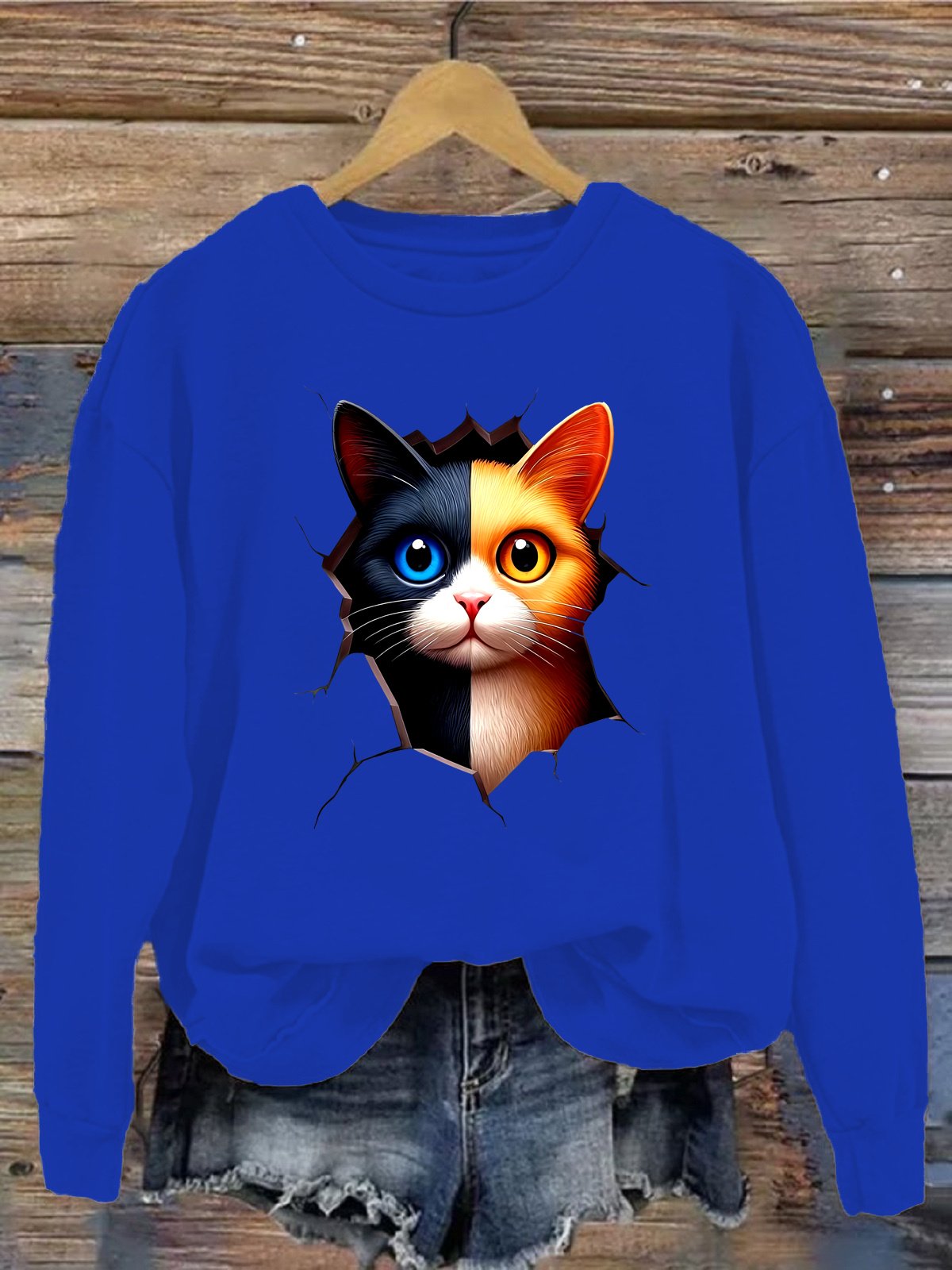 Lässig Rundhals Katze Sweatshirt