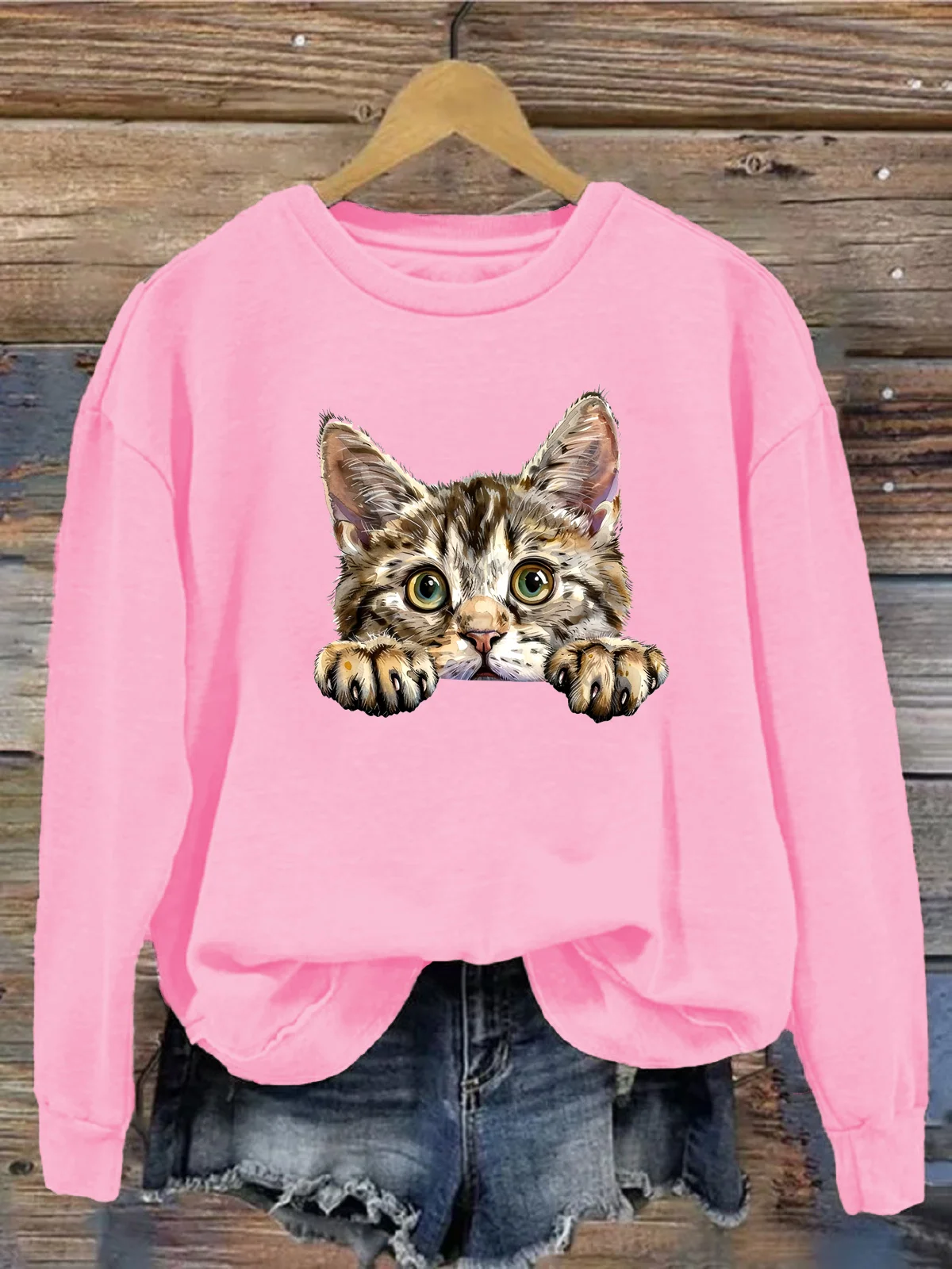 Lässig Rundhals Katze Sweatshirt