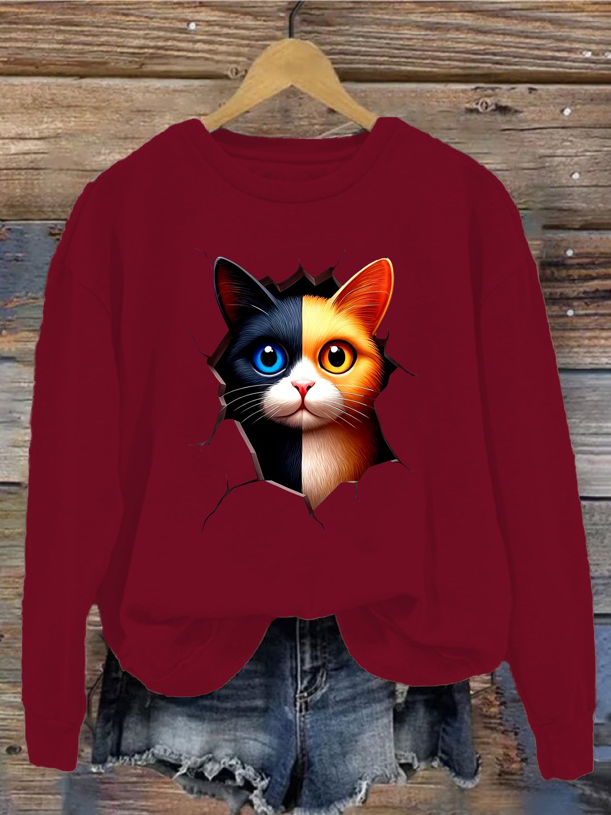 Lässig Rundhals Katze Sweatshirt