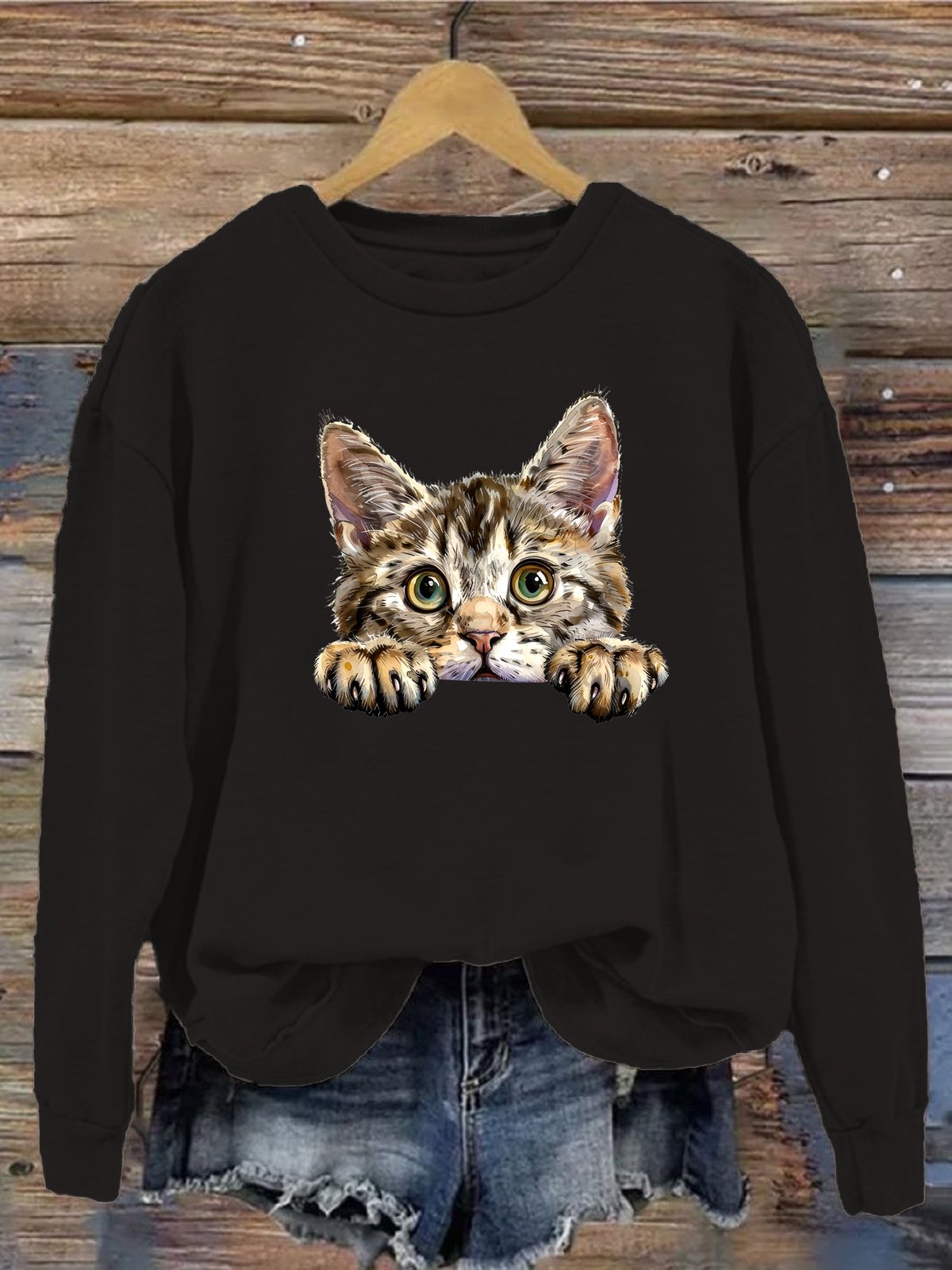 Lässig Rundhals Katze Sweatshirt
