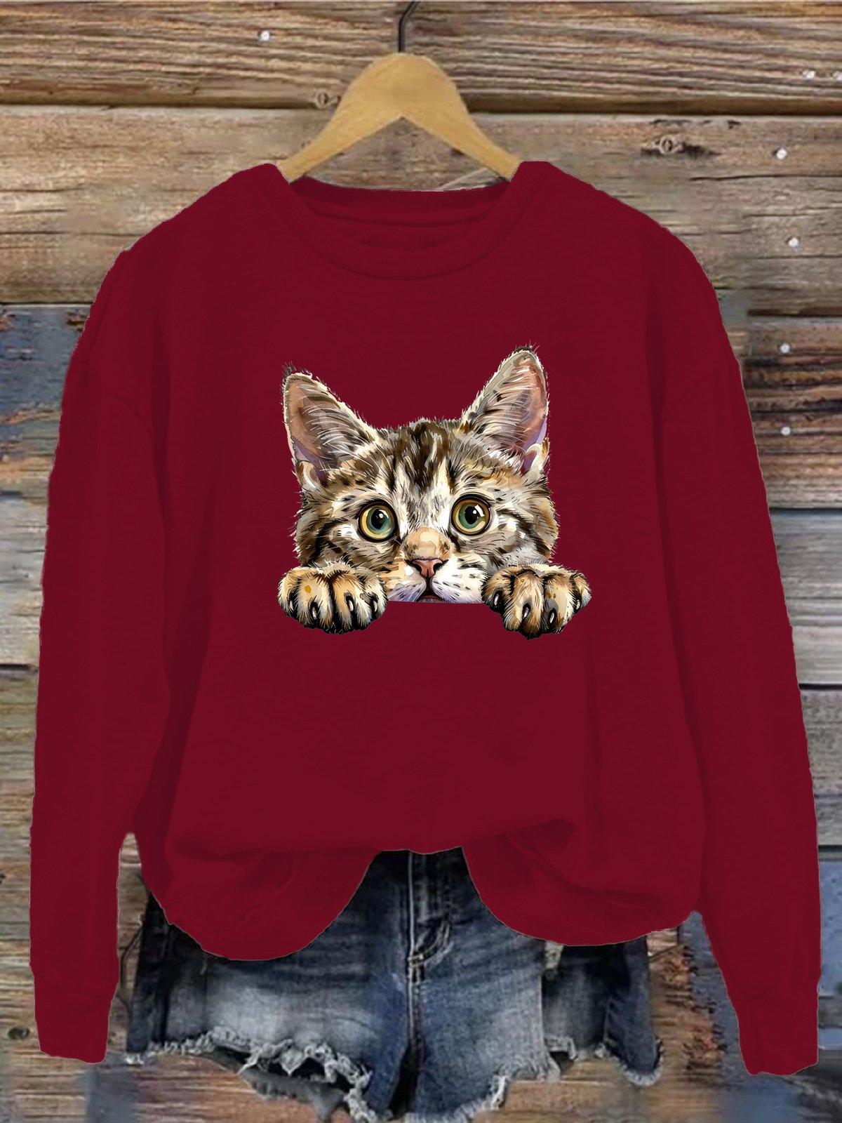 Lässig Rundhals Katze Sweatshirt