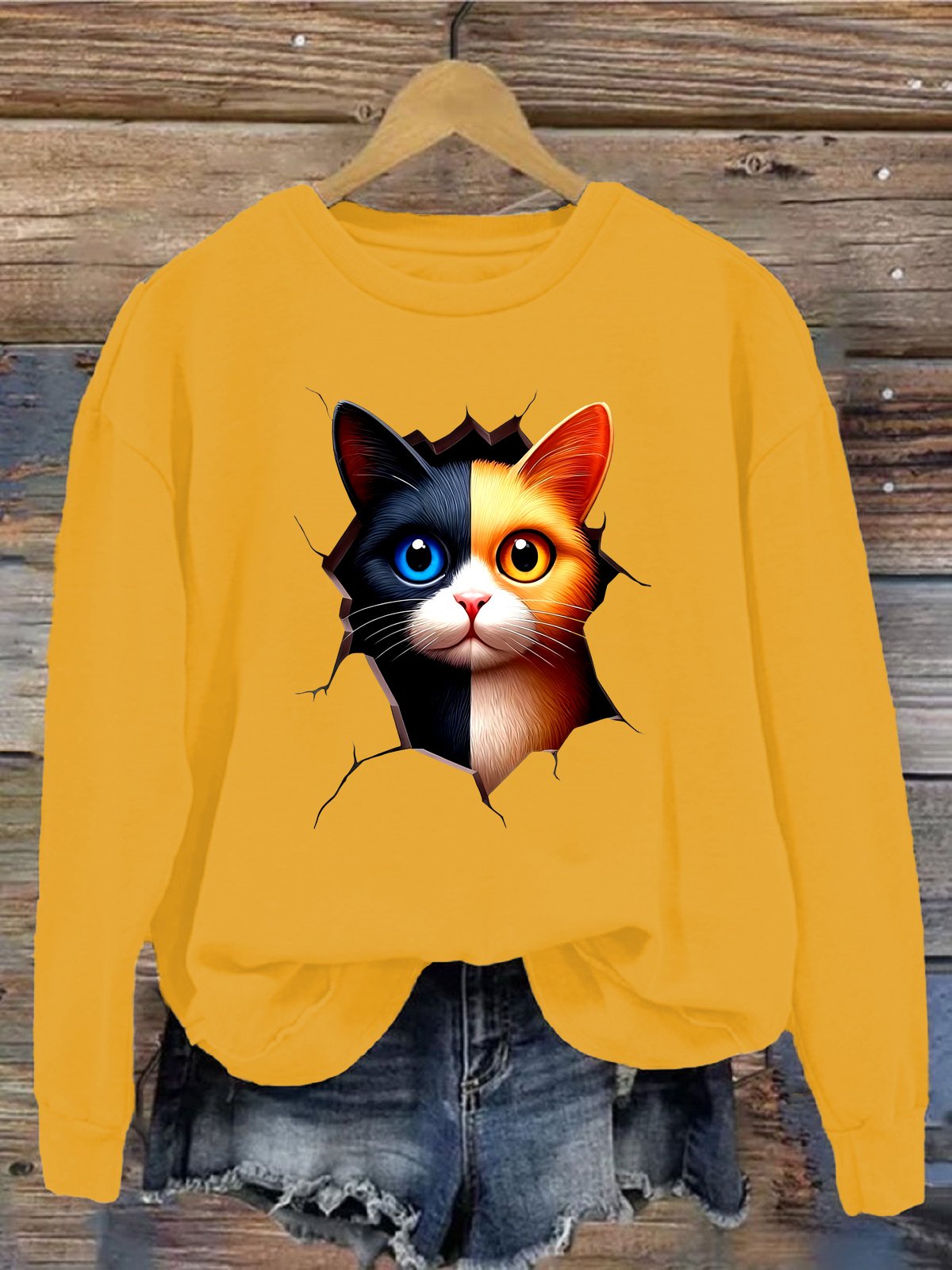 Lässig Rundhals Katze Sweatshirt
