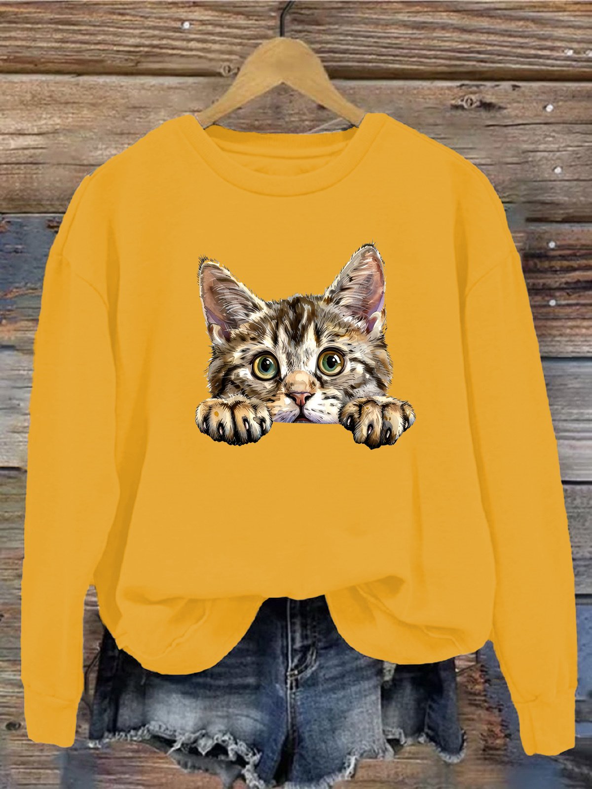 Lässig Rundhals Katze Sweatshirt