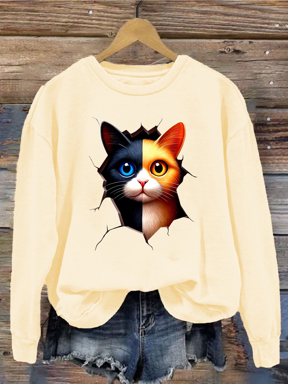 Lässig Rundhals Katze Sweatshirt