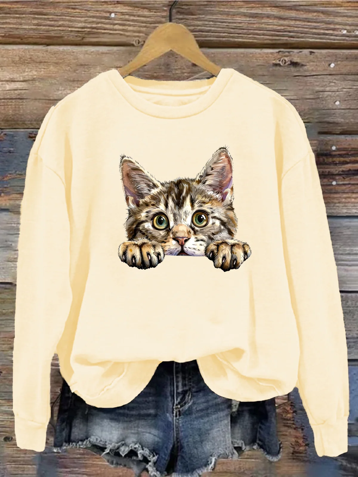 Lässig Rundhals Katze Sweatshirt