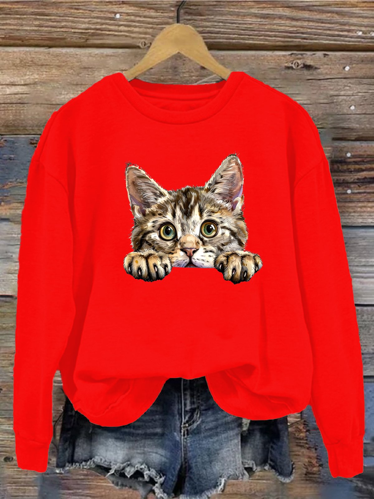Lässig Rundhals Katze Sweatshirt