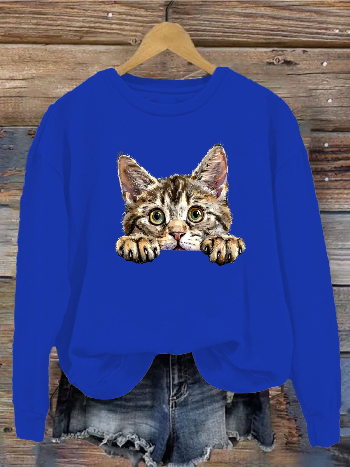Lässig Rundhals Katze Sweatshirt