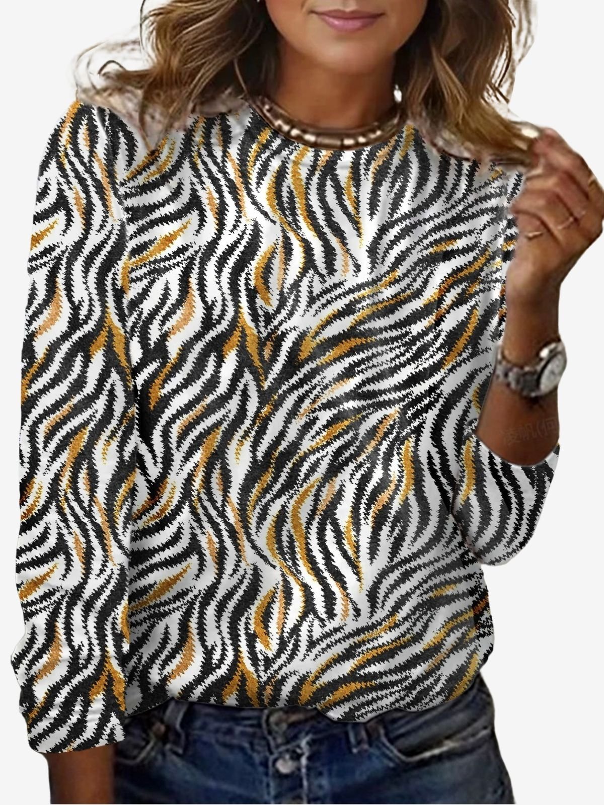 Lässig Zebra Rundhals Langarm T-Shirt