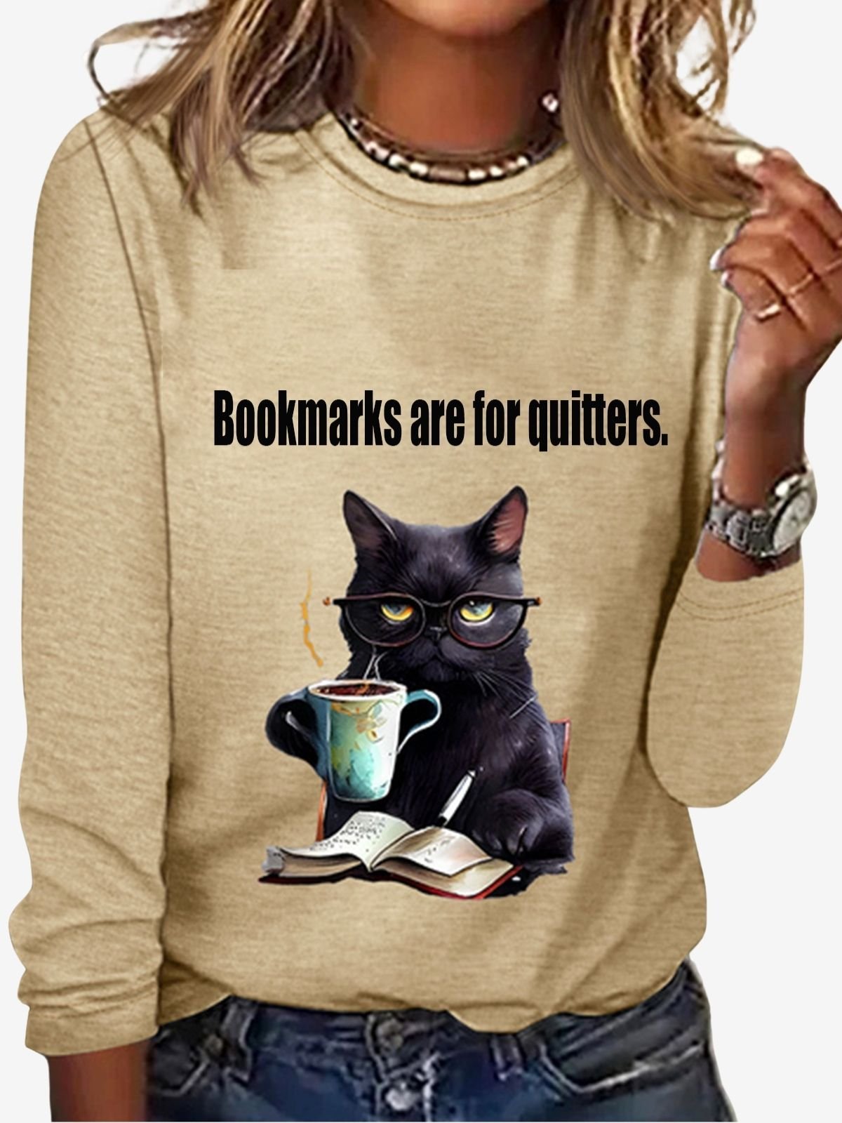 Lässig Katze Rundhals Langarm T-Shirt