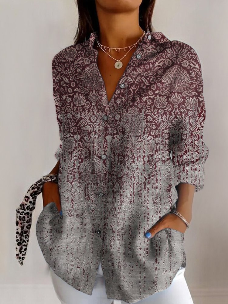 Hemdkragen Langarm Geometrisch Regelmäßig Mikroelastizität Regelmäßige Passform Bluse für Damen