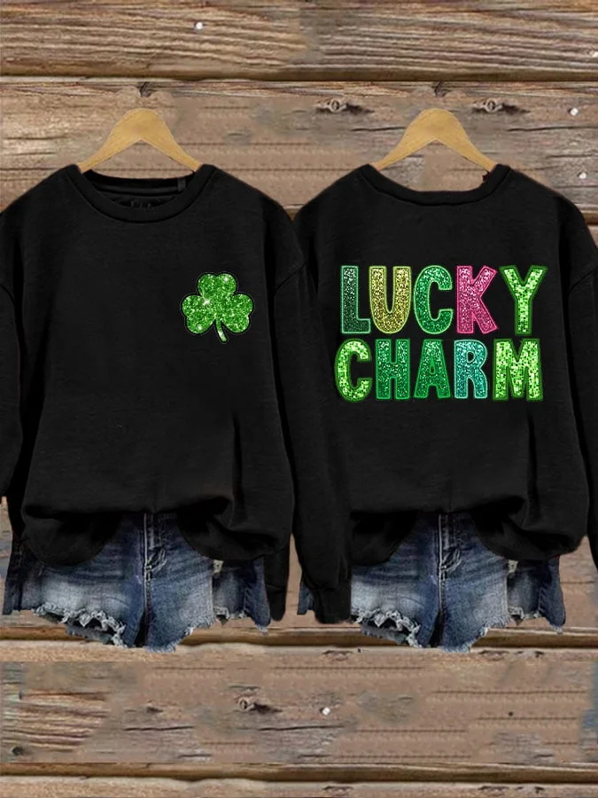 Lässig Rundhals Kleeblatt Sweatshirt