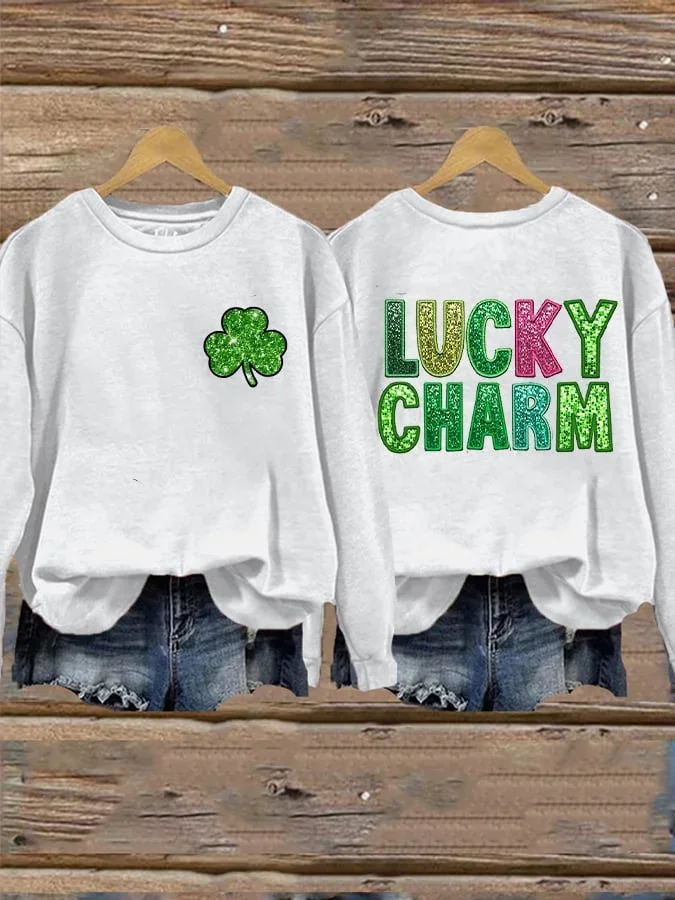 Lässig Rundhals Kleeblatt Sweatshirt