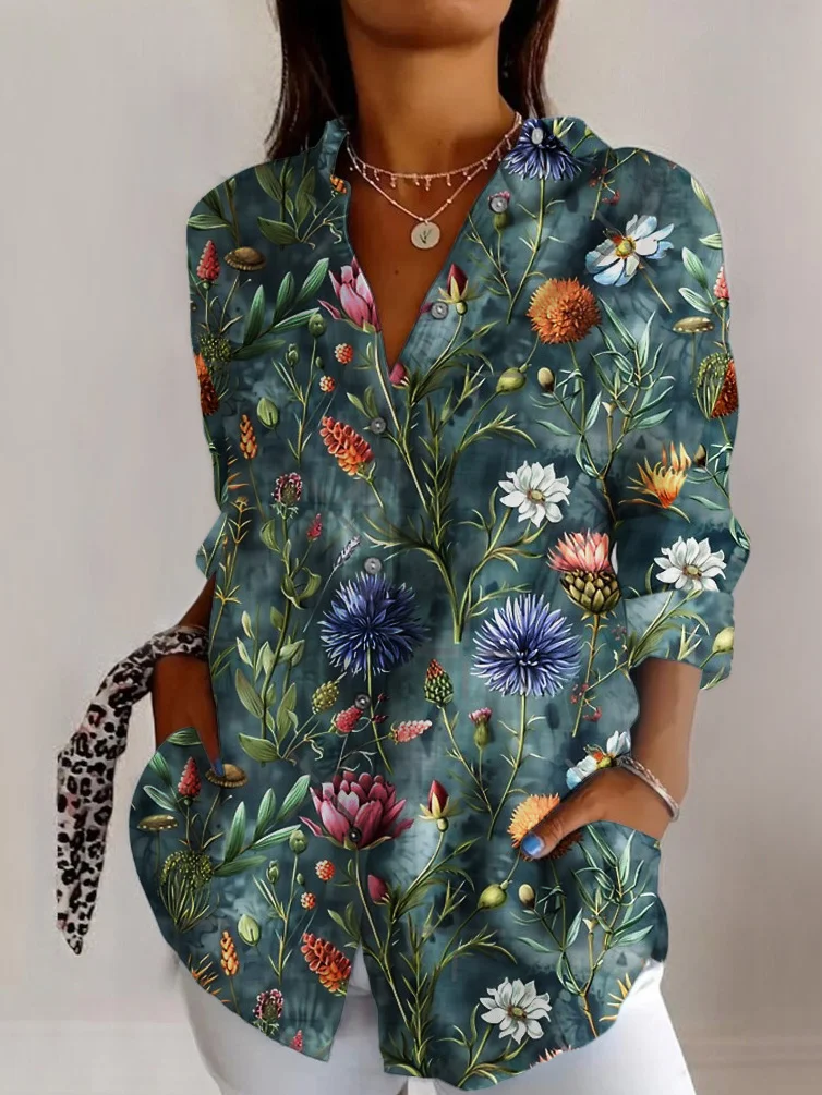 Hemdkragen Langarm Geometrisch Regelmäßig Mikroelastizität Regelmäßige Passform Bluse für Damen