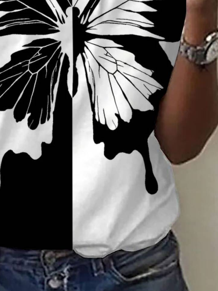 Lässig Schmetterling V-Ausschnitt Kurzarm T-Shirt