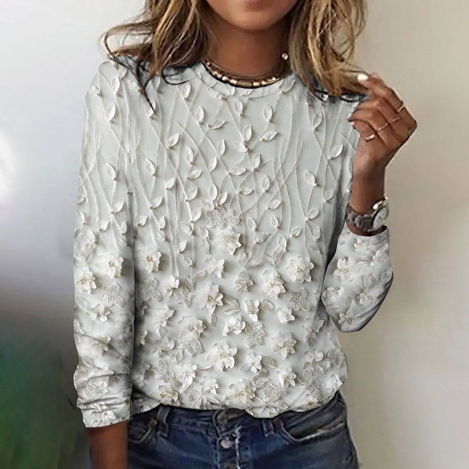 Retro Kariert Rundhals Langarm T-Shirt