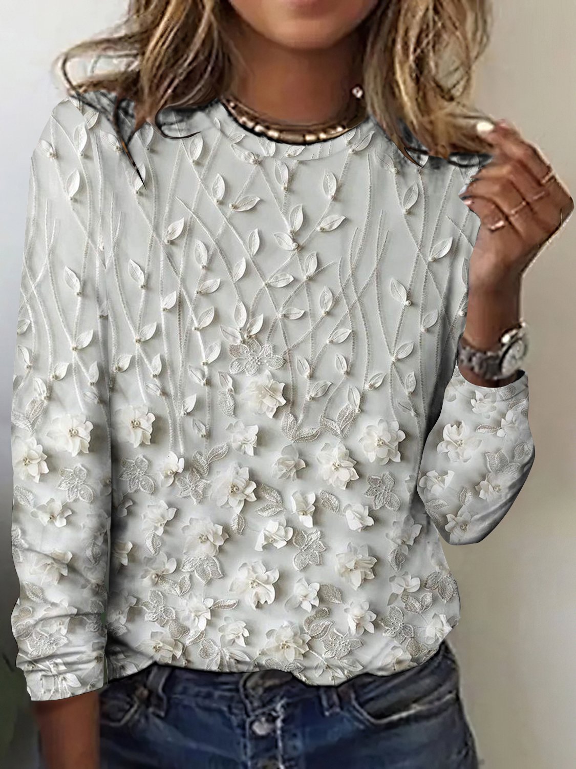 Retro Kariert Rundhals Langarm T-Shirt