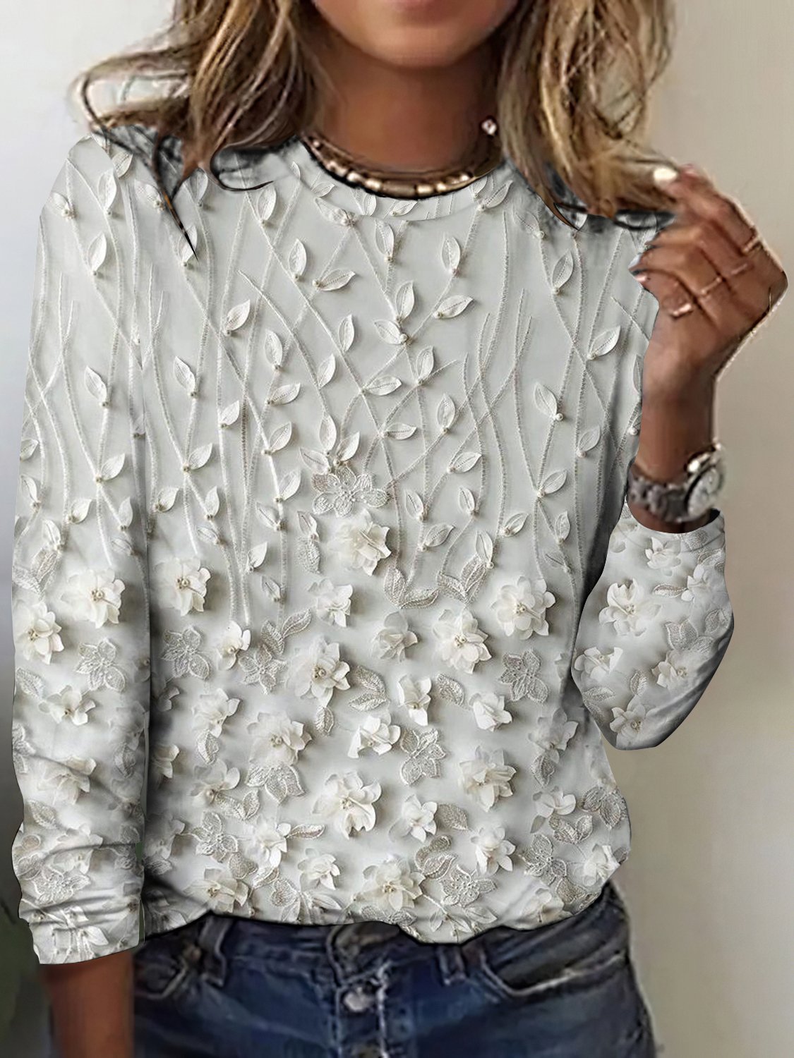 Retro Kariert Rundhals Langarm T-Shirt