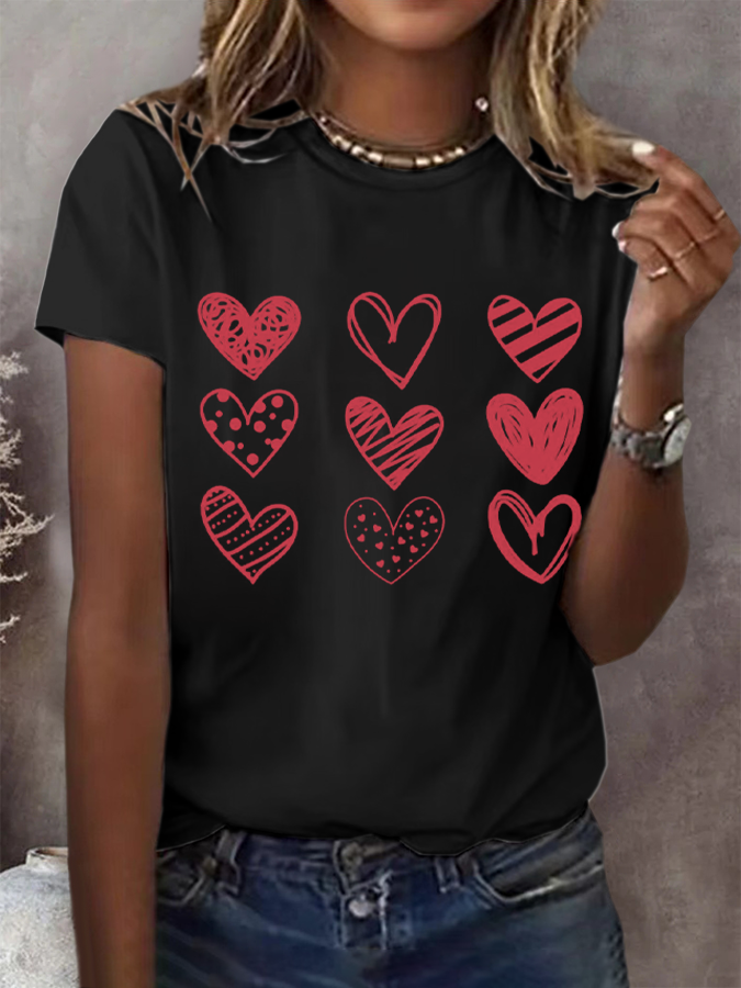 Lässig Herz/Herz Rundhals Kurzarm T-Shirt
