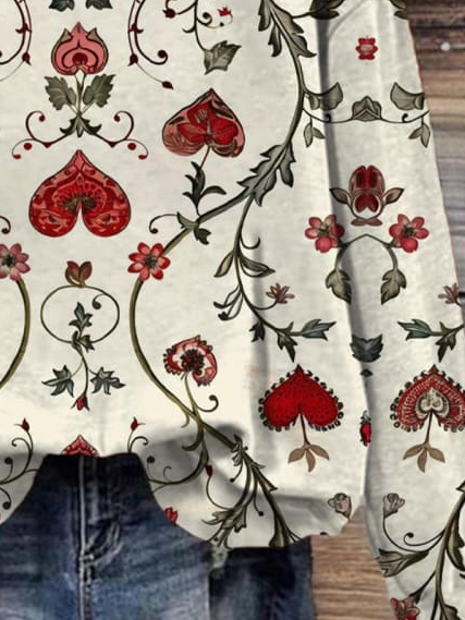 Lässig Rundhals Herz/Herz Sweatshirt Print