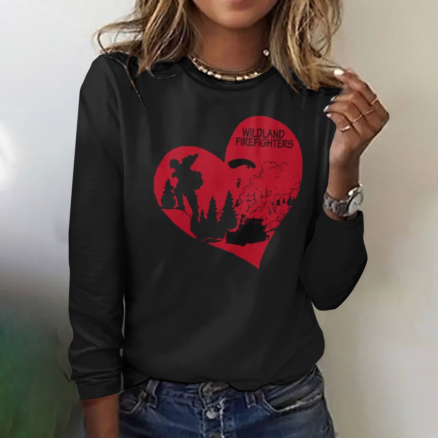 Retro Kariert Rundhals Langarm T-Shirt