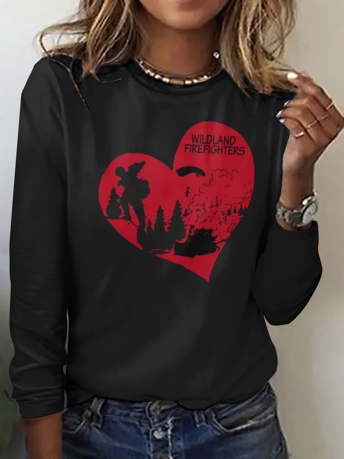 Retro Kariert Rundhals Langarm T-Shirt