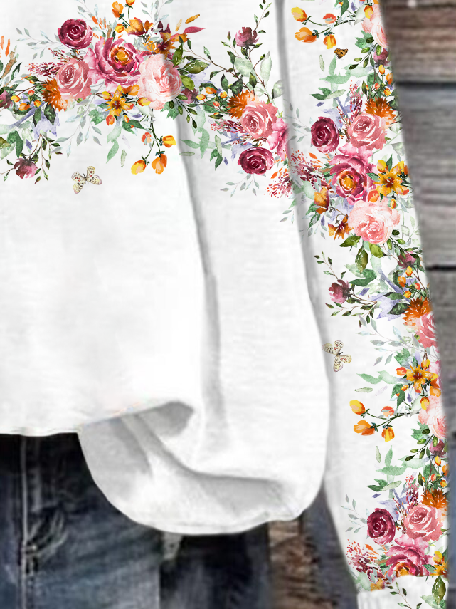Lässig Rundhals Geblümt Sweatshirt Print