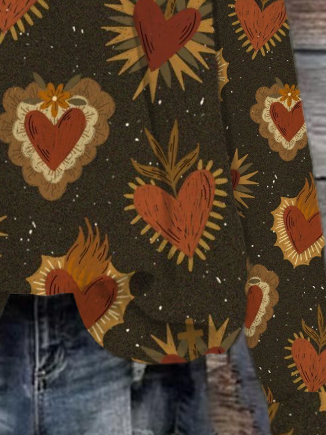Lässig Rundhals Herz/Herz Sweatshirt Print