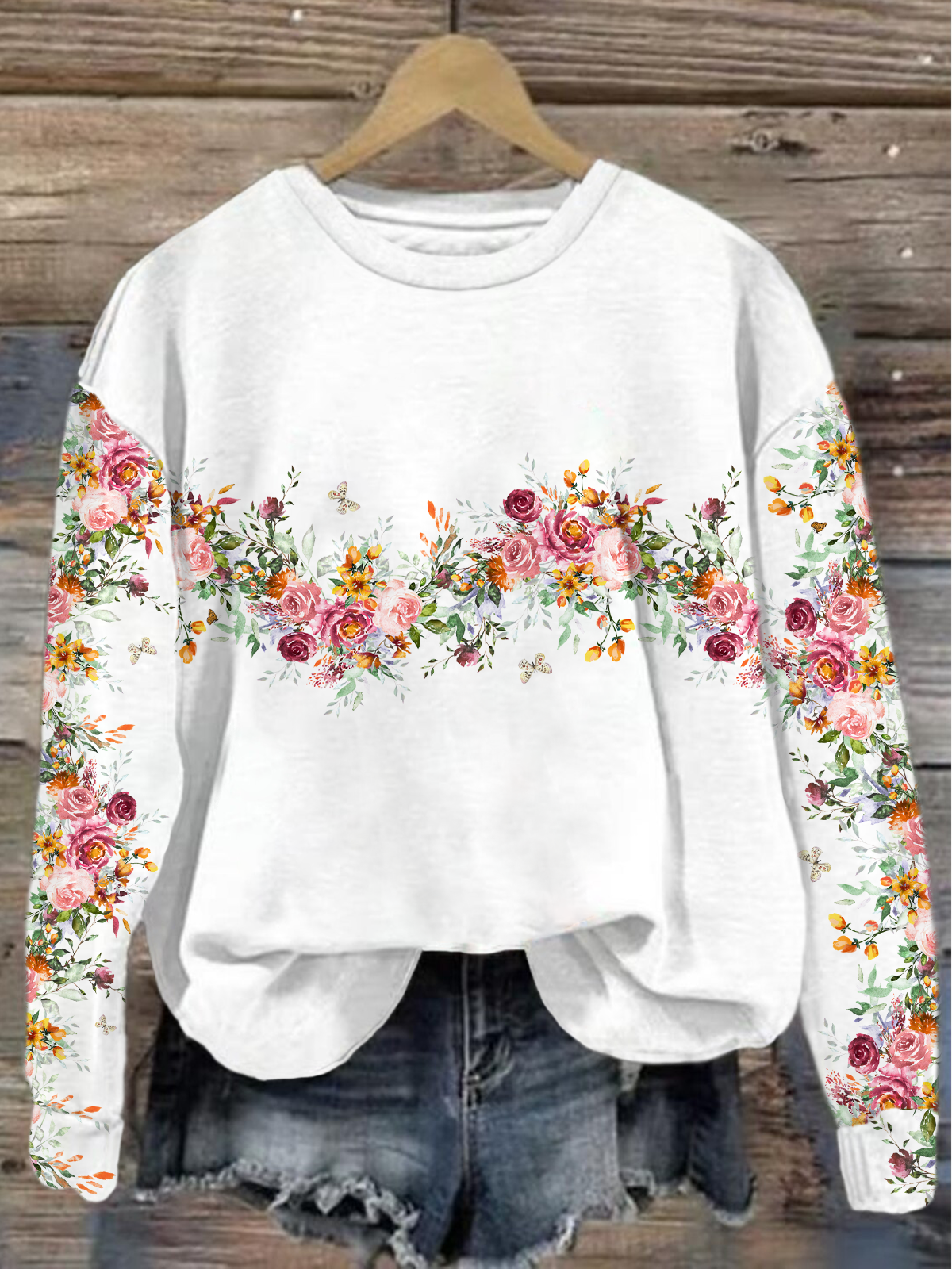 Lässig Rundhals Geblümt Sweatshirt Print