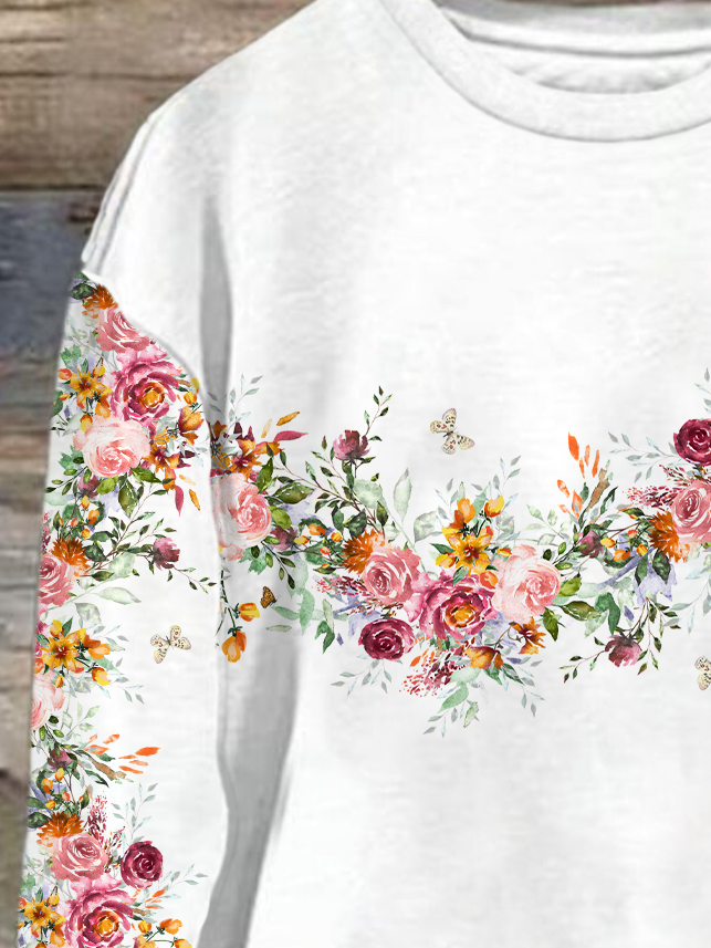 Lässig Rundhals Geblümt Sweatshirt Print