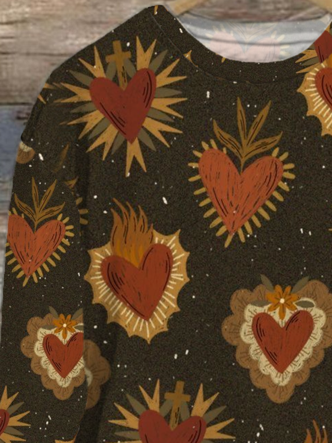 Lässig Rundhals Herz/Herz Sweatshirt Print
