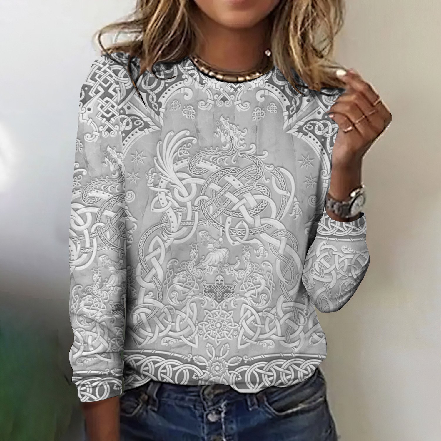 Retro Kariert Rundhals Langarm T-Shirt