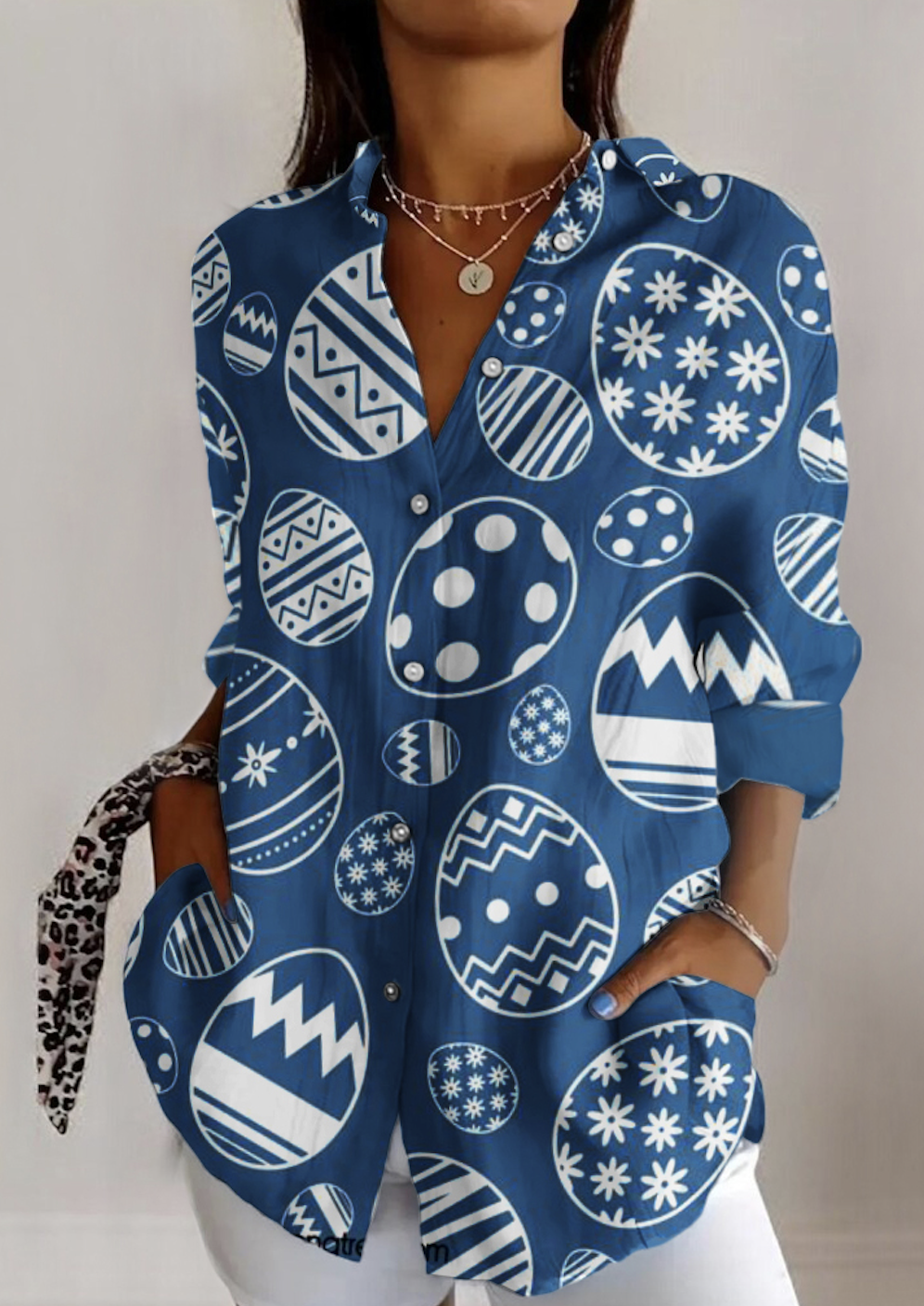 Hemdkragen Langarm Geometrisch Regelmäßig Mikroelastizität Regelmäßige Passform Bluse für Damen