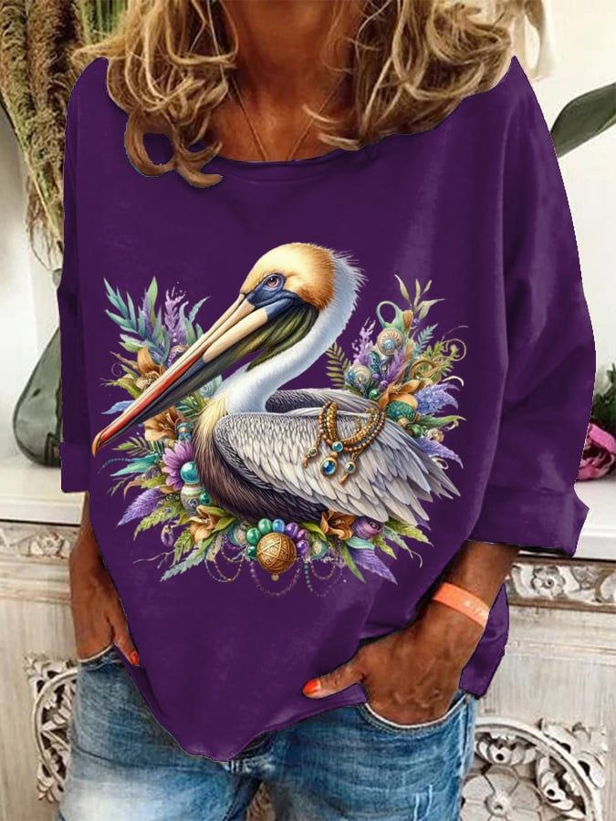 Lässig Rundhals Tier Sweatshirt Print