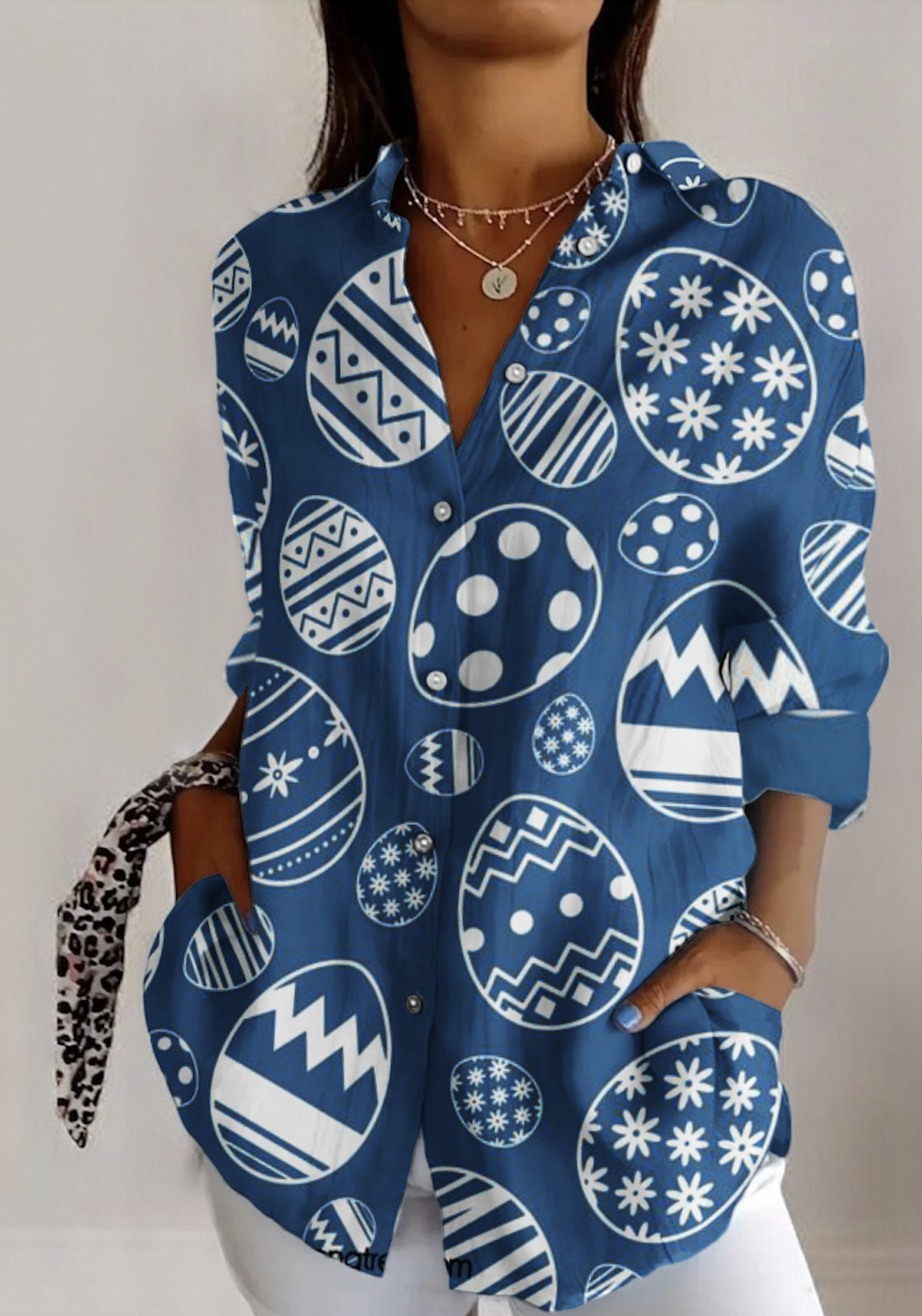 Hemdkragen Langarm Geometrisch Regelmäßig Mikroelastizität Regelmäßige Passform Bluse für Damen