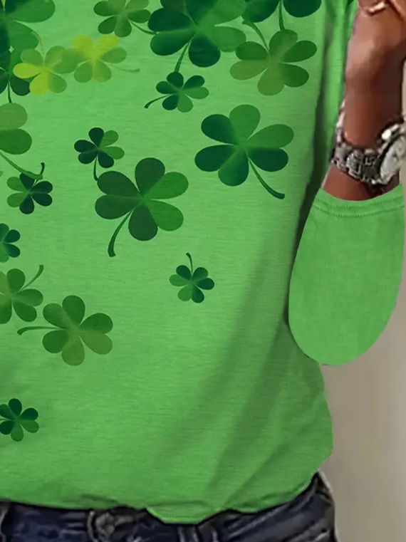 Lässig Kleeblatt Rundhals Langarm T-Shirt