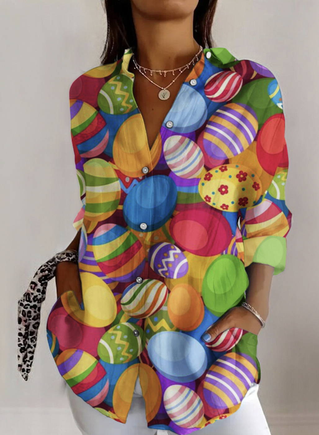 Hemdkragen Langarm Geometrisch Regelmäßig Mikroelastizität Regelmäßige Passform Bluse für Damen