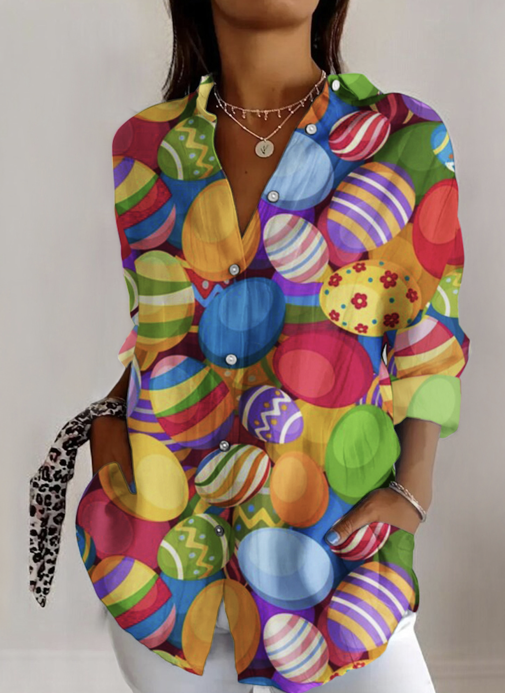 Hemdkragen Langarm Geometrisch Regelmäßig Mikroelastizität Regelmäßige Passform Bluse für Damen