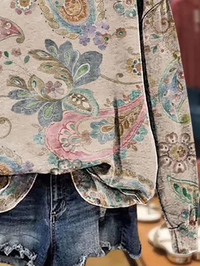 Lässig Rundhals Geblümt Sweatshirt Print