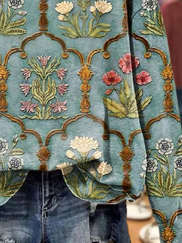 Lässig Rundhals Geblümt Sweatshirt Print