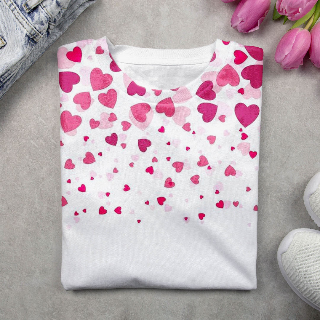 Lässig Herz/Herz Rundhals Langarm T-Shirt